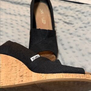 TOMS Black Cork Wedge Shoes